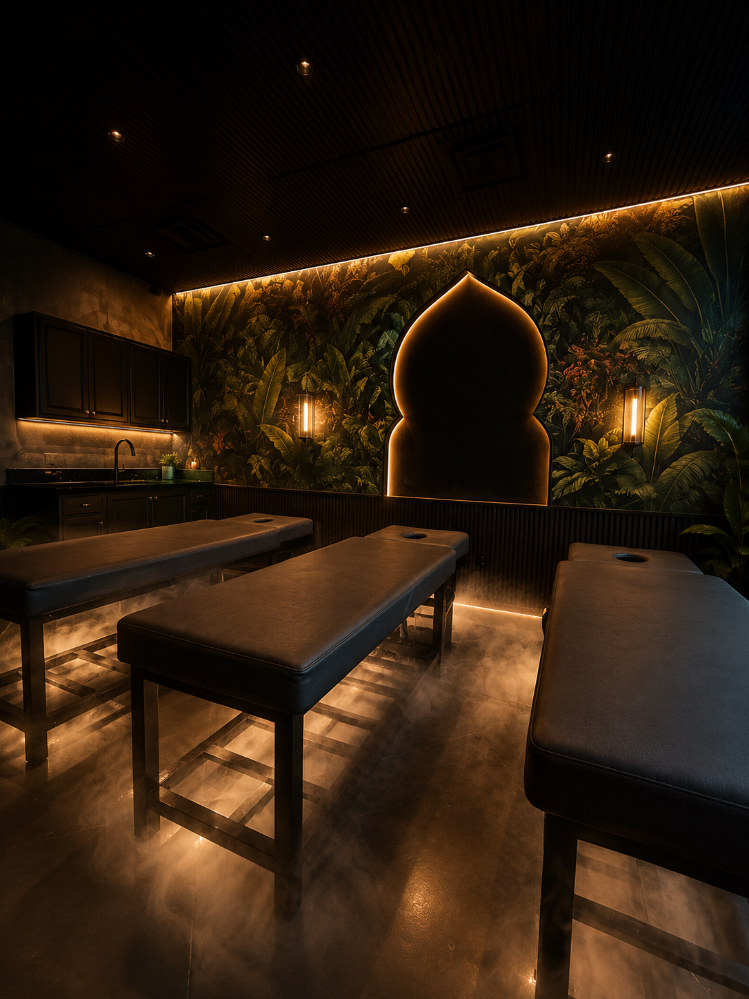 Scalp massage treatment bed and basin at The Temple Head Spa in Las Vegas